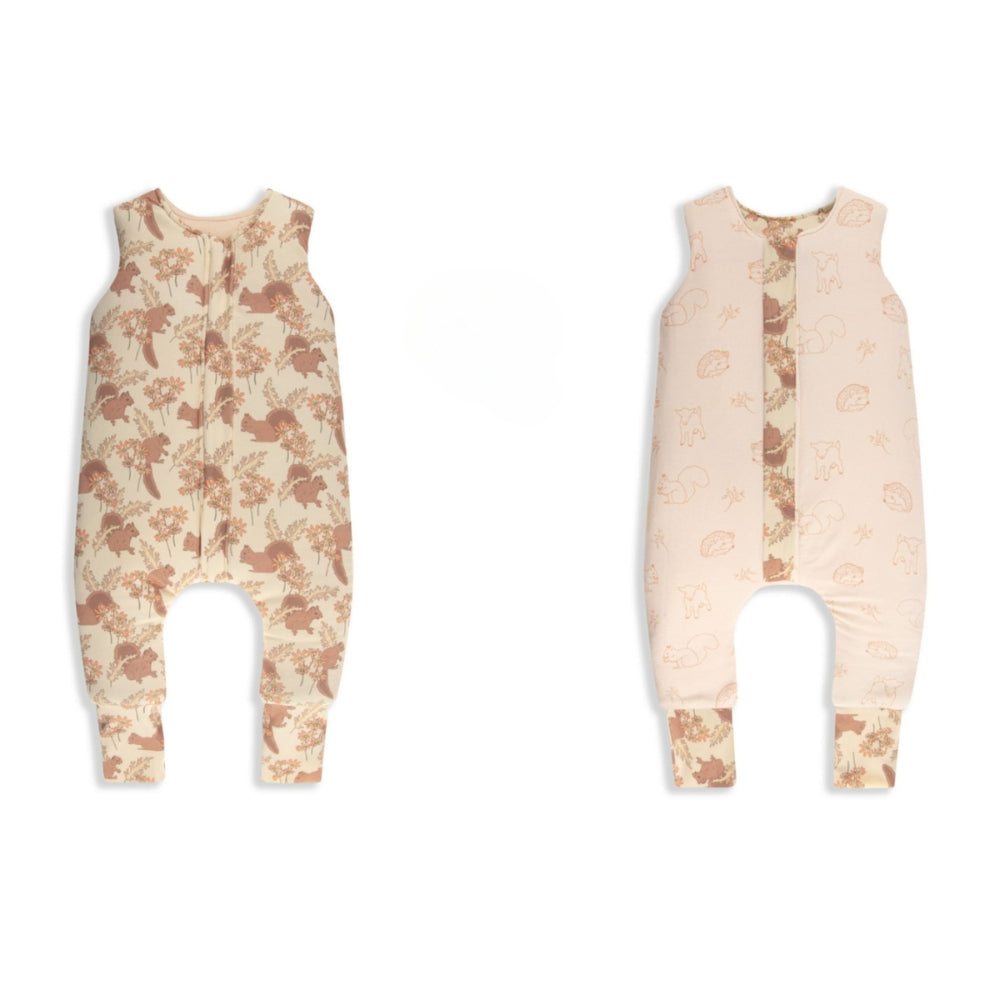 Sleepee Doppelseitiger Schlafsack mit Beinen Vintage Animals Almond/Cr – 4kidspoint