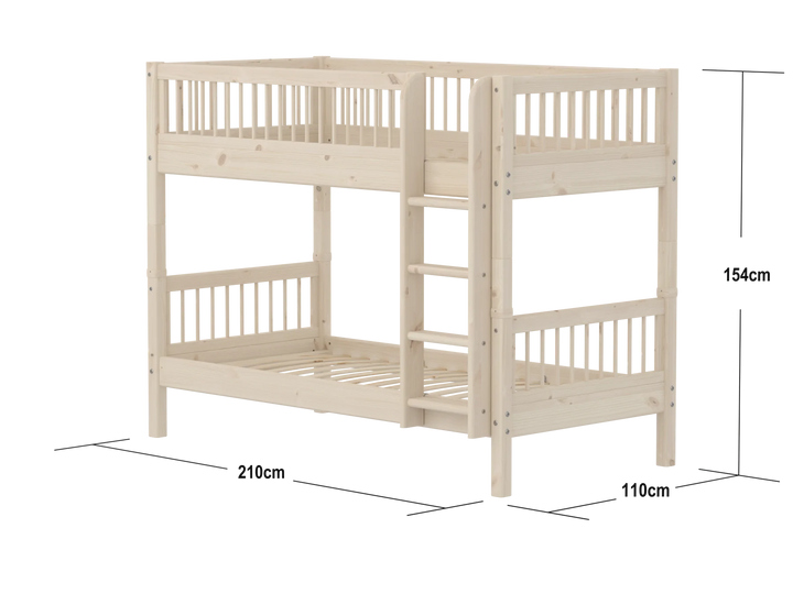 Flexa Etagenbett für Kinder mit gerader Leiter Classic White Washed Pine