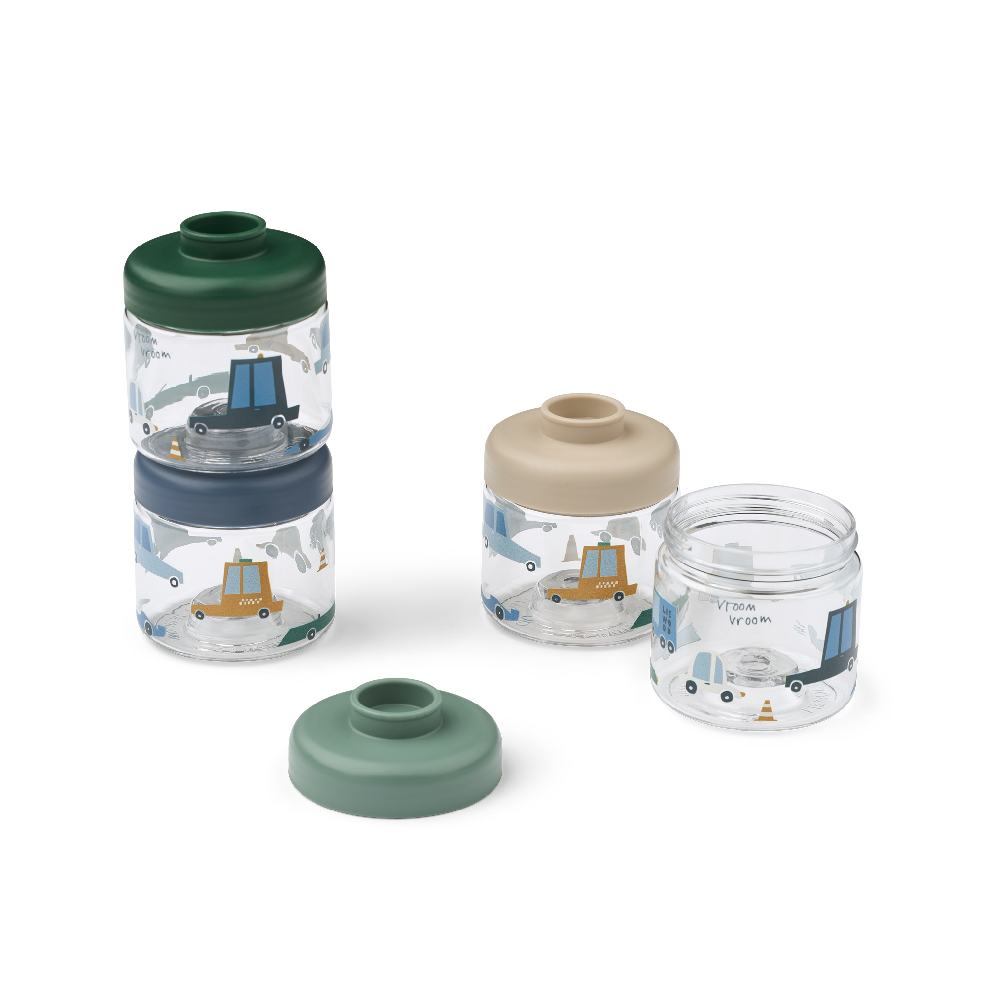 liewood badewannen aufbewahrung Liewood Baby Snack Behälter 4x100ml Autos / Sandy – 4kidspoint
